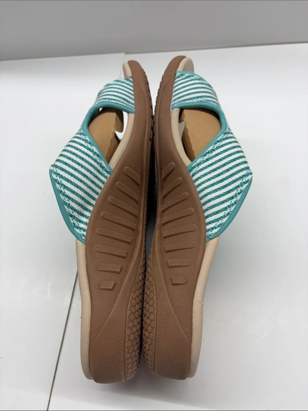 NEW Spenco Waco Women’s Comfort Striped Teal Slide Sandals Size 8.5
